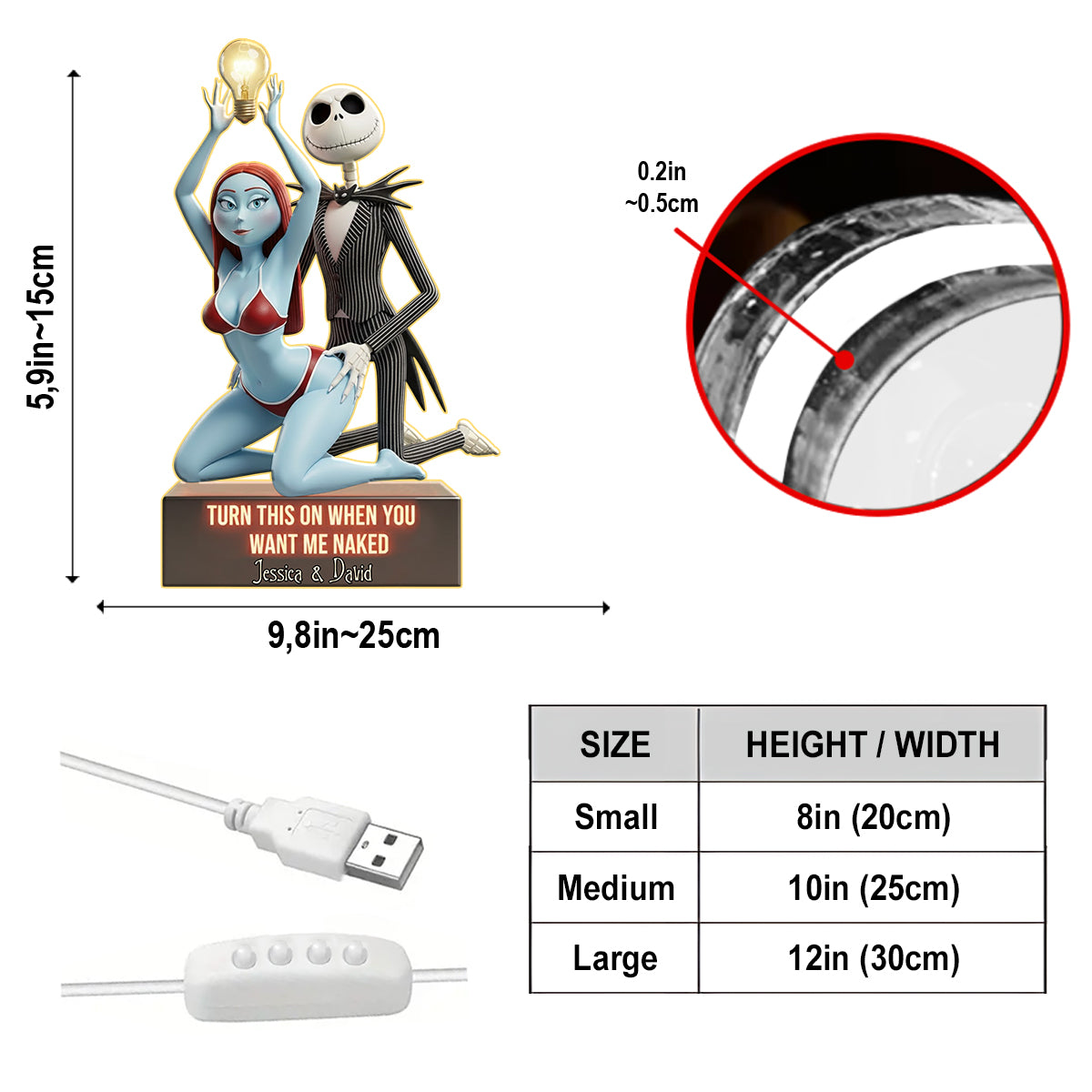 Funny Gift For Couple - Personalized Nightmare Acrylic LED Night Light