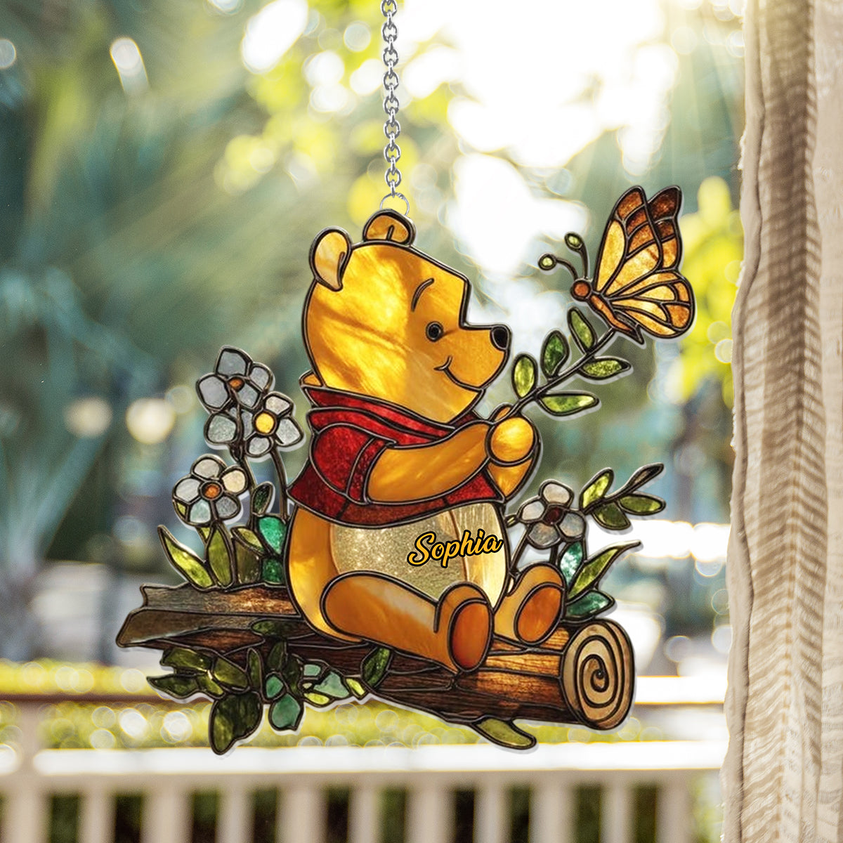 Cute Yellow Bear - Personalized Yellow Bear Window Hanging Suncatcher Ornament