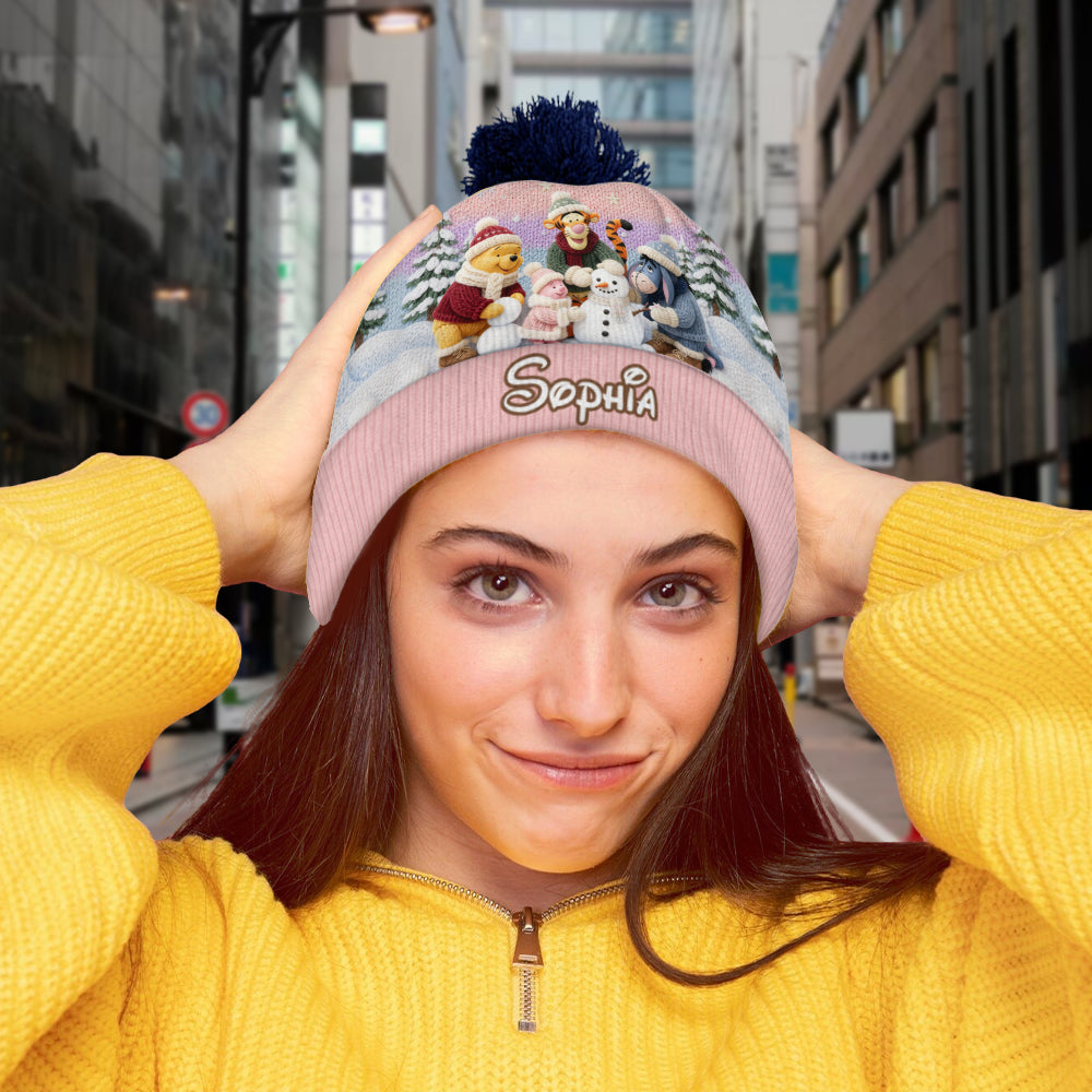 Snow Much Fun Together - Personalized Yellow Bear Beanie Hat