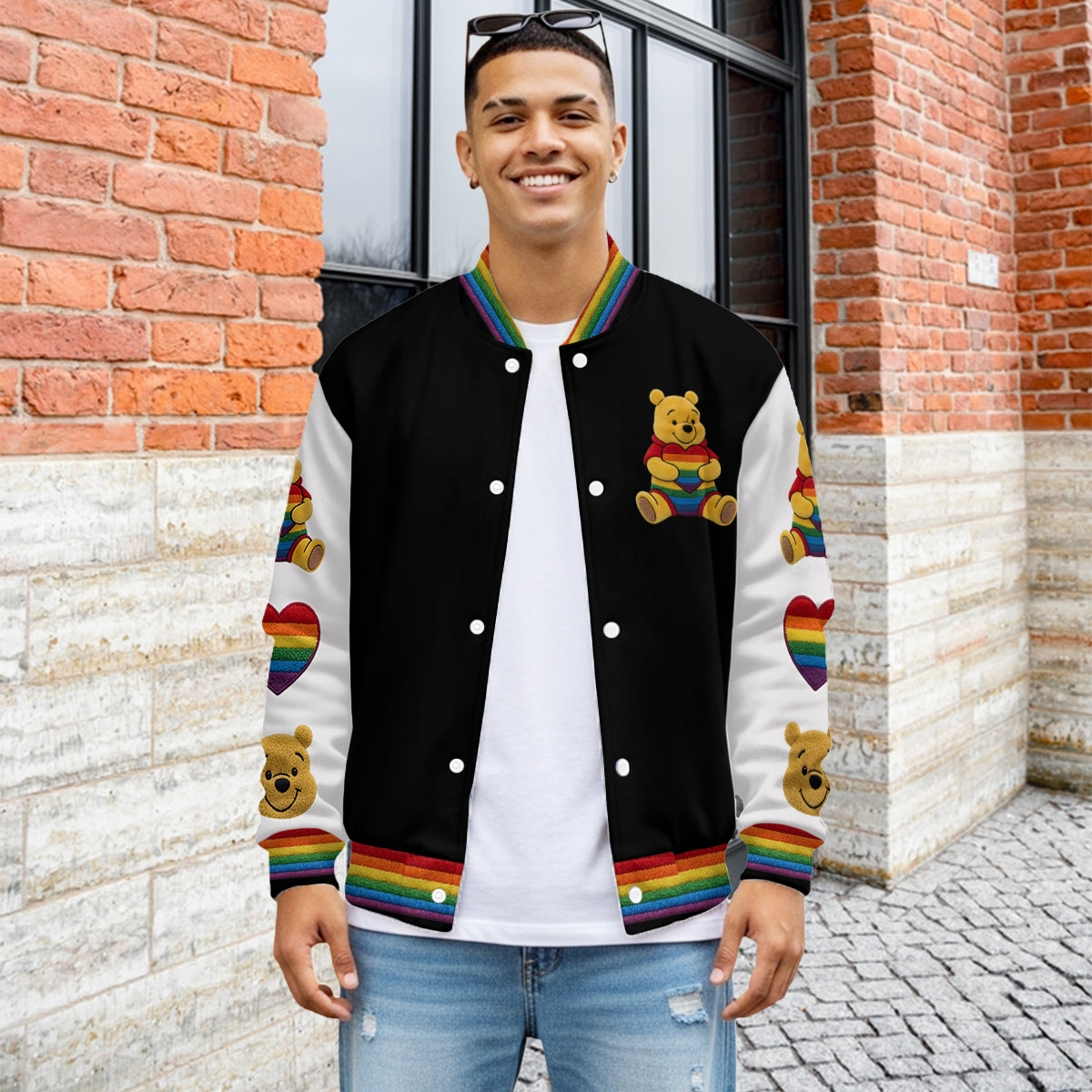 Love Is Love Cute Bear - Personalized LGBT Support Varsity Jacket