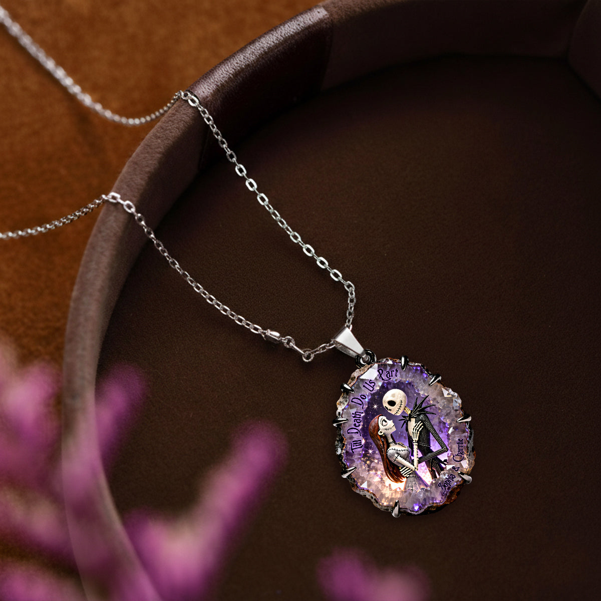 Till Death Do Us Part - Personalized Nightmare Shaped Metal Pendant Necklace