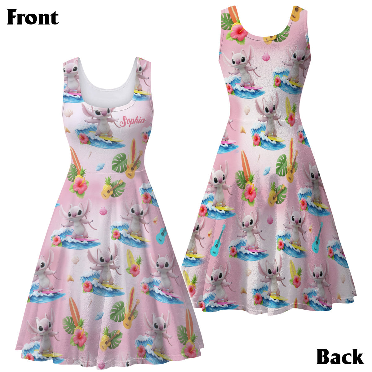 Couple Monster Hawaii Beach Trip - Personalized Ohana Hawaiian Shirt & Sleeveless Dress