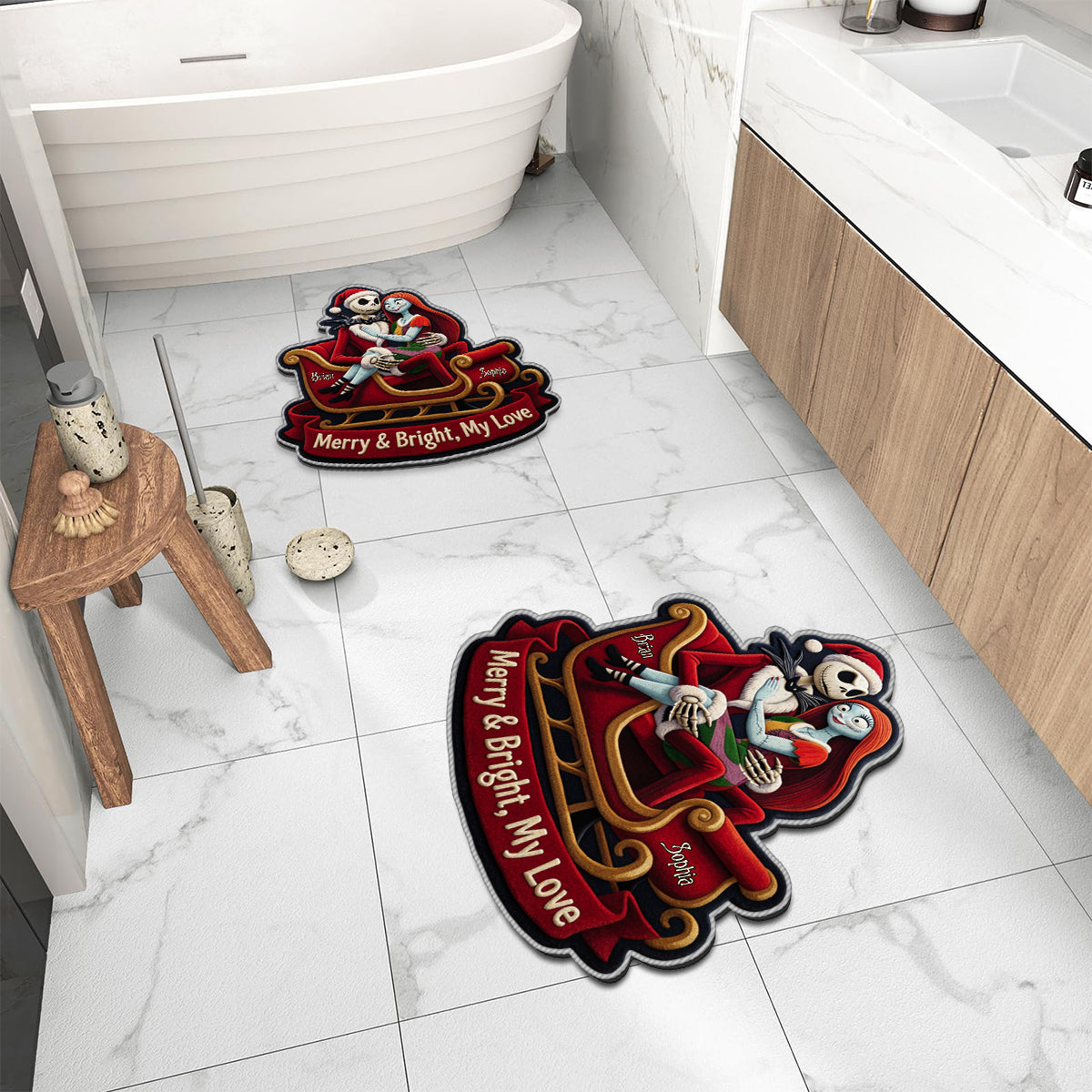 Merry And Bright, My Love - Personalized Nightmare Non-Slip Tufted Rug