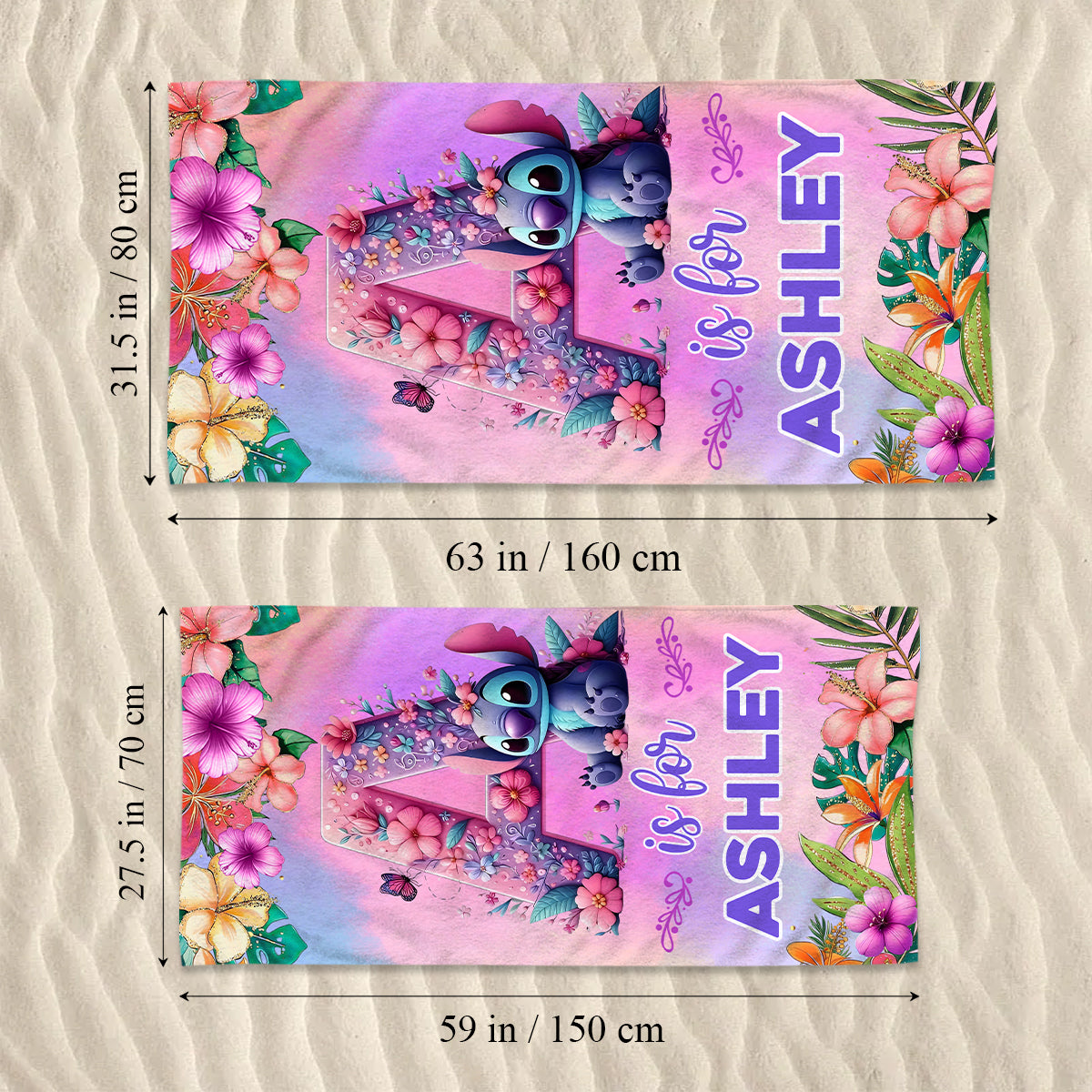 Blue Ohana Alphabet Letter Custom Name - Personalized Ohana Quick-dry Beach Towel/ Bath Towel