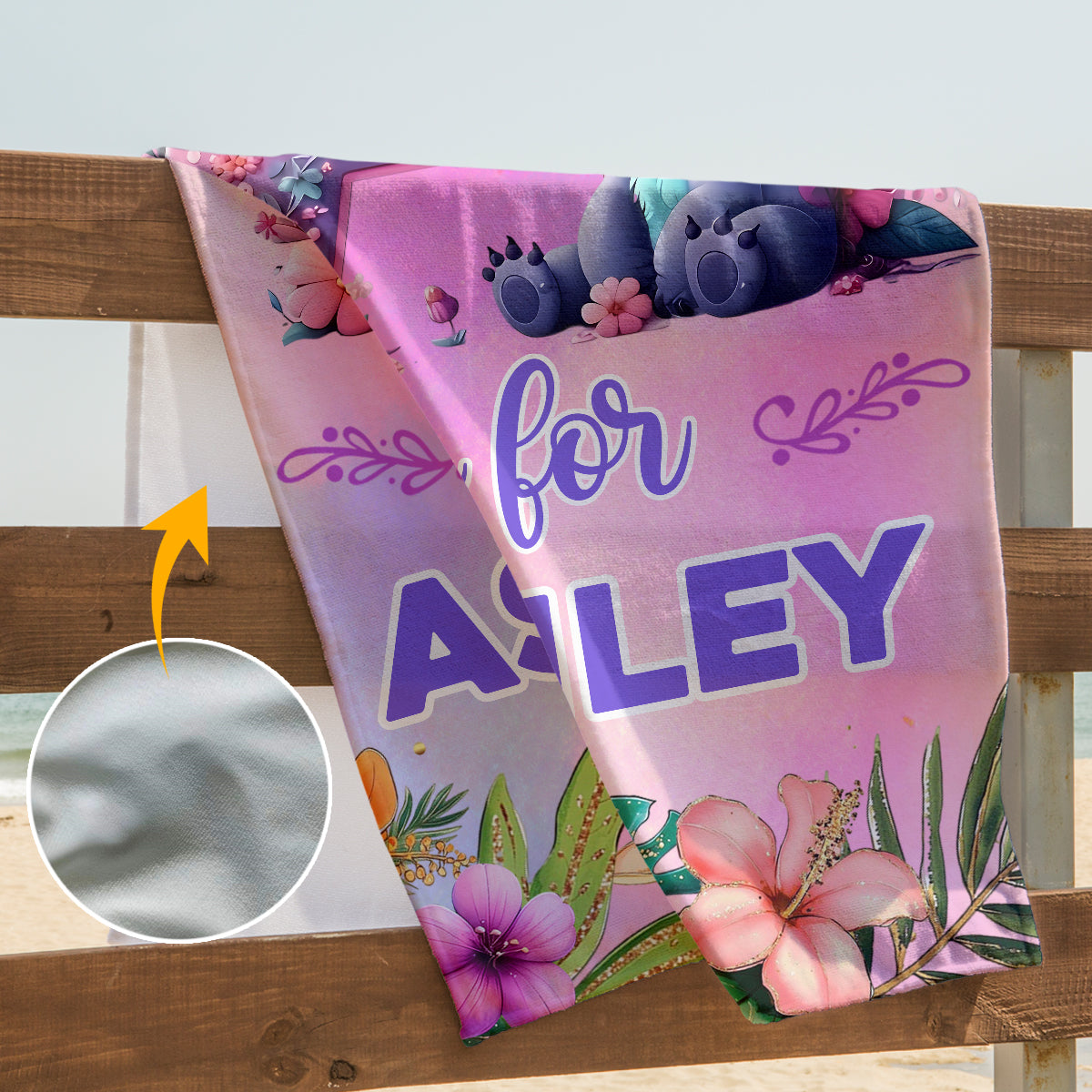 Blue Ohana Alphabet Letter Custom Name - Personalized Ohana Quick-dry Beach Towel/ Bath Towel