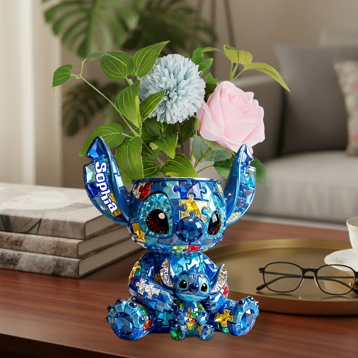 Alien Puzzle Piece - Personalized Autism Awareness Custom Shape Acrylic Flower Vase