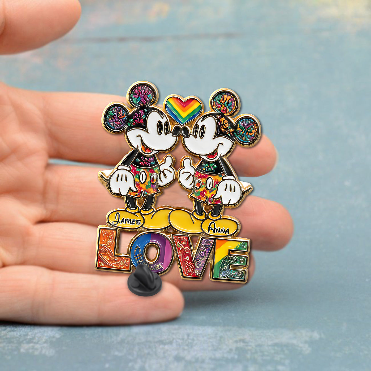 Rainbow Mouse Couple Love - Personalized LGBT Support Pin