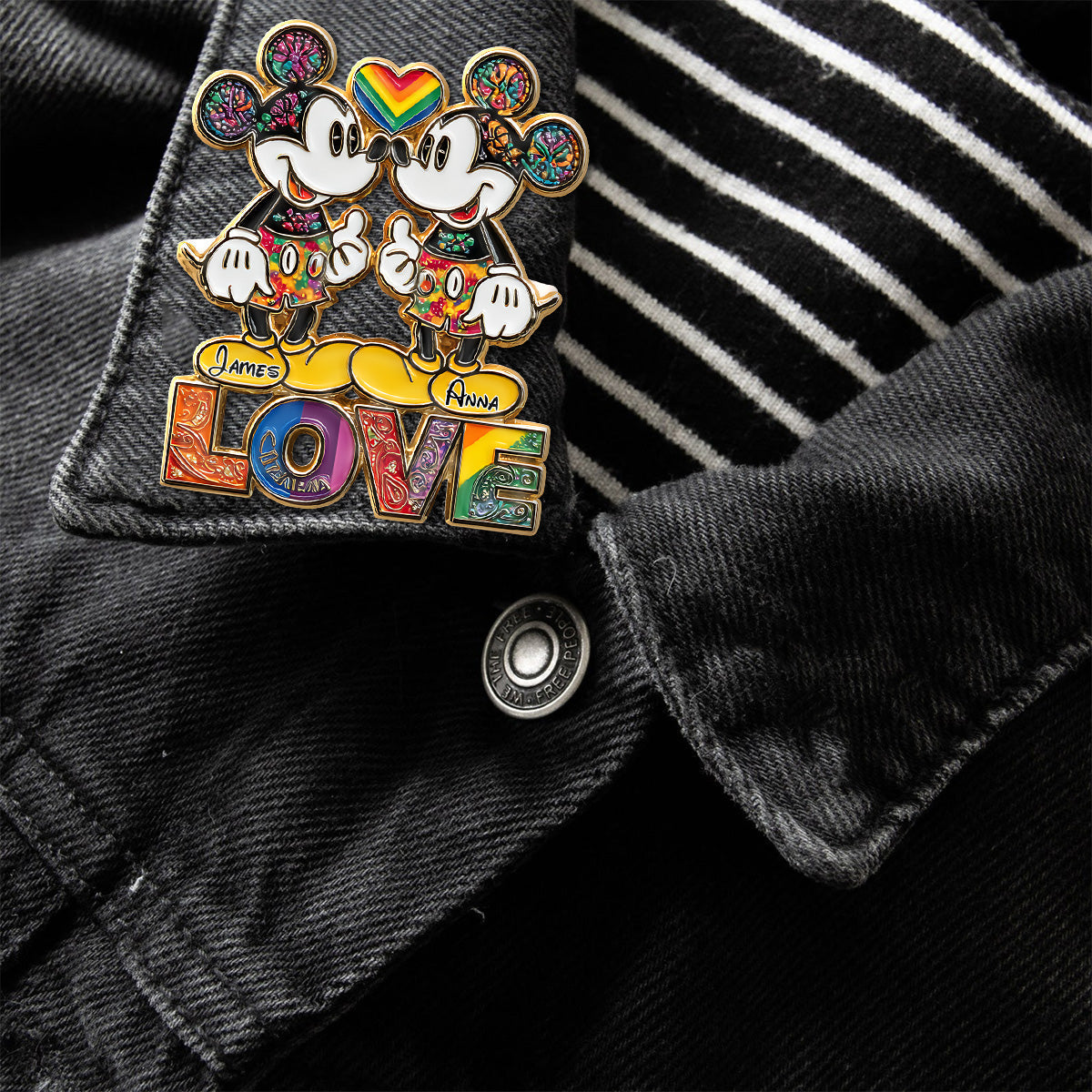 Rainbow Mouse Couple Love - Personalized LGBT Support Pin