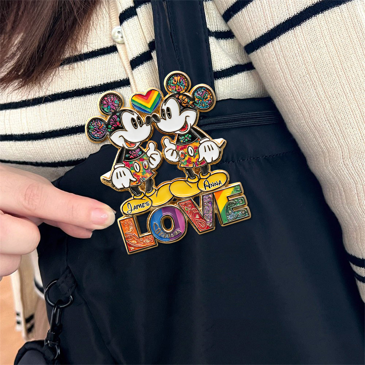 Rainbow Mouse Couple Love - Personalized LGBT Support Pin