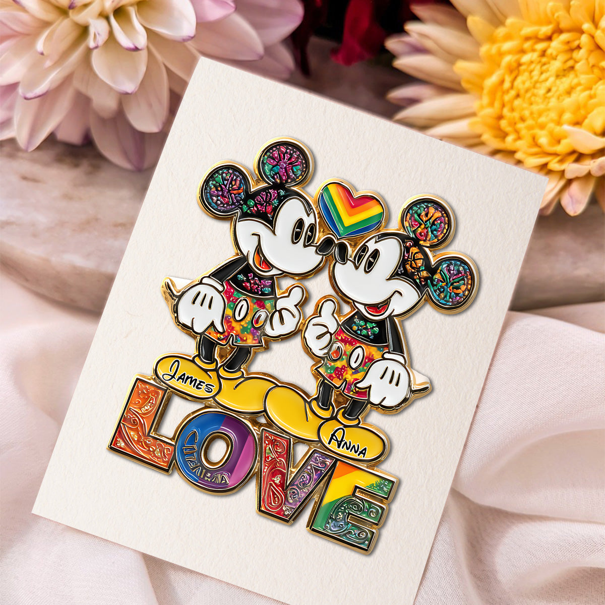 Rainbow Mouse Couple Love - Personalized LGBT Support Pin