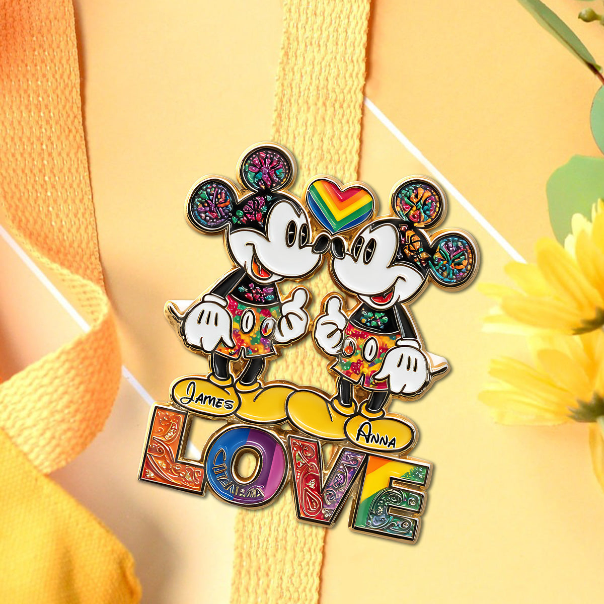 Rainbow Mouse Couple Love - Personalized LGBT Support Pin