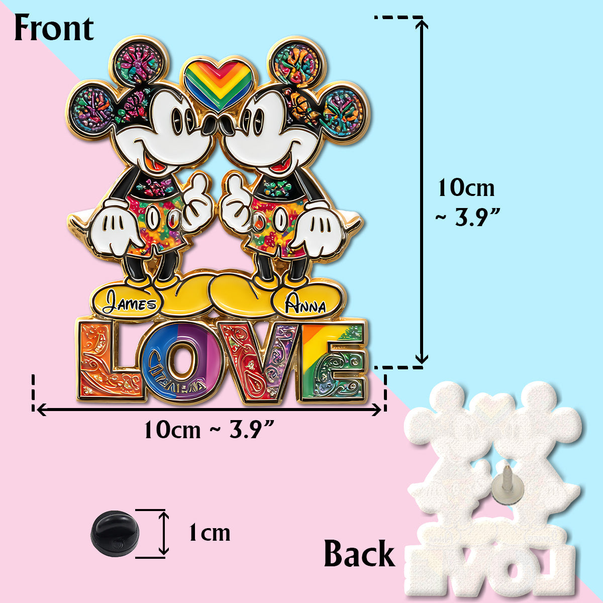 Rainbow Mouse Couple Love - Personalized LGBT Support Pin