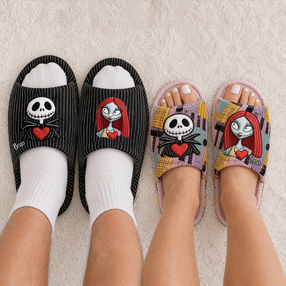 Nightmare Couple - Personalized Nightmare Open-Toe Slippers