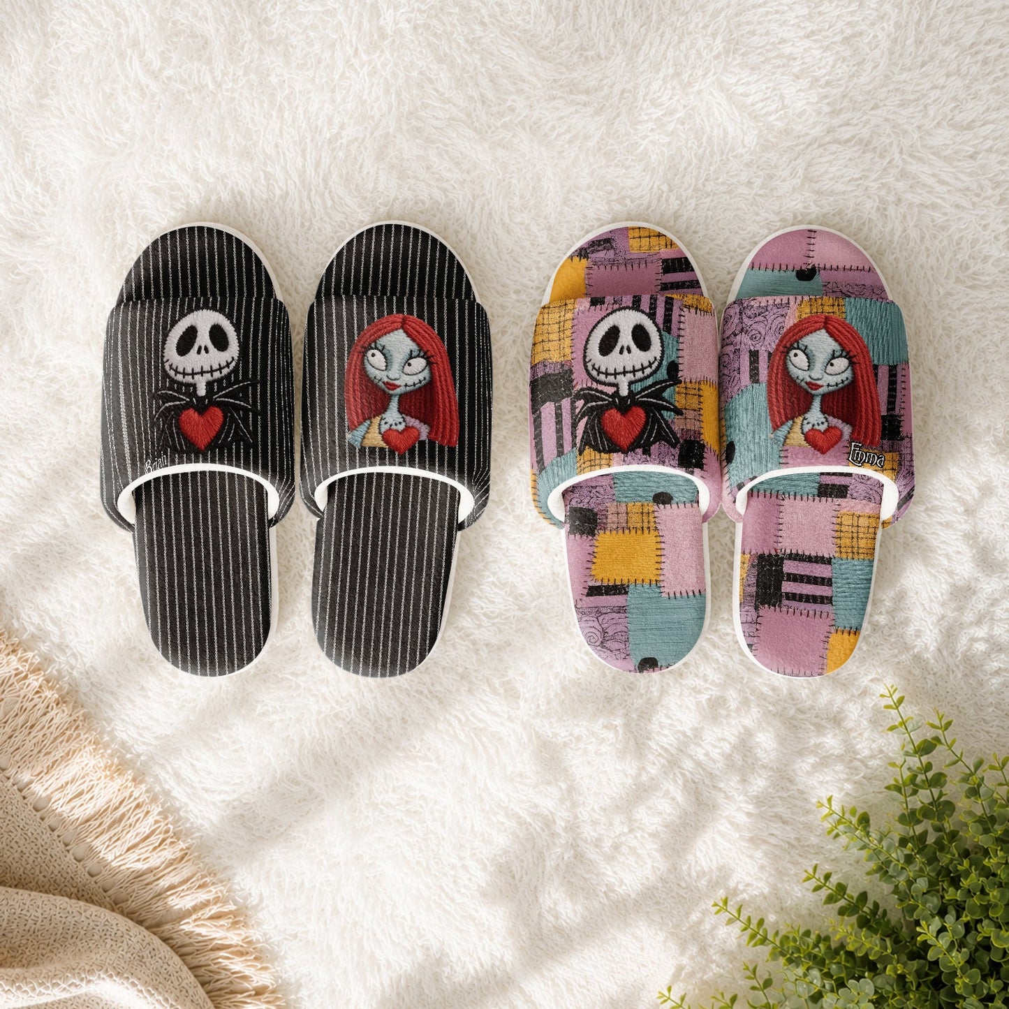 Nightmare Couple - Personalized Nightmare Open-Toe Slippers