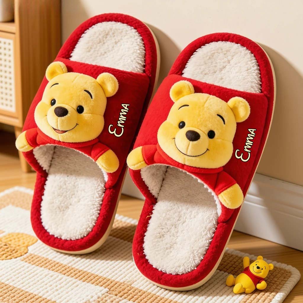 Cute Yellow Bear - Personalized Yellow Bear Open-Toe Slippers