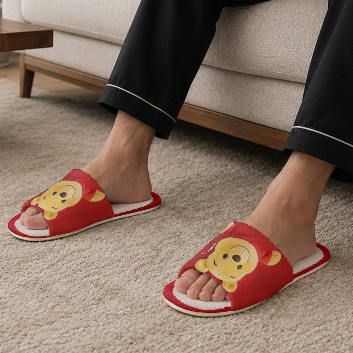 Cute Yellow Bear - Personalized Yellow Bear Open-Toe Slippers
