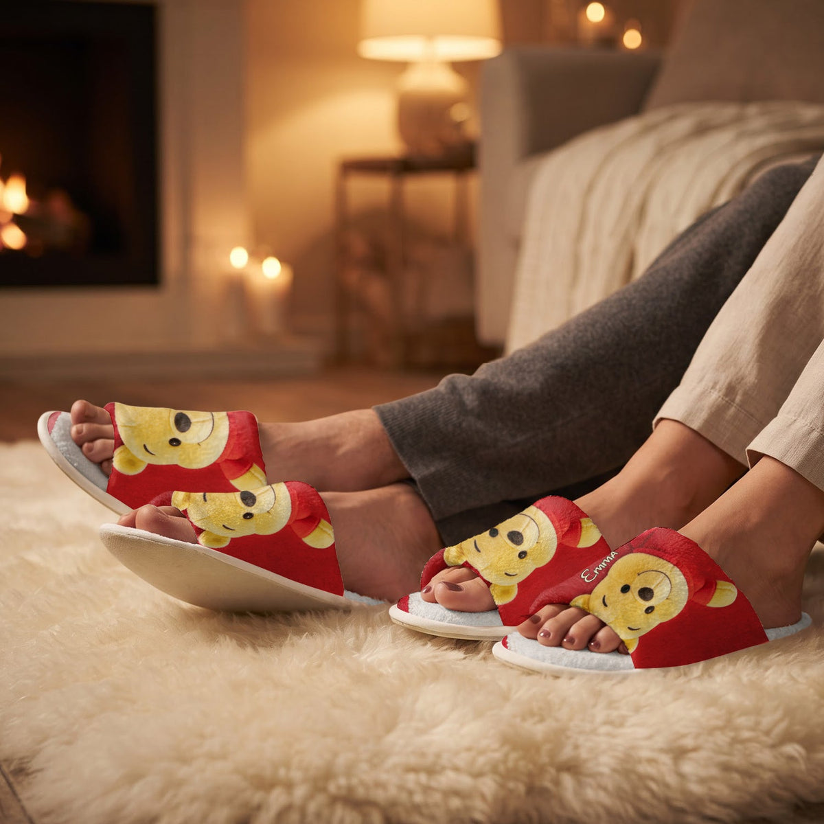 Cute Yellow Bear - Personalized Yellow Bear Open-Toe Slippers