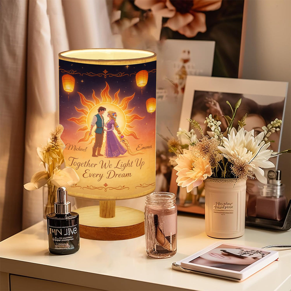 Together We Light Up Every Dream - Personalized Beautiful Princess Table Lamp With Wood Base