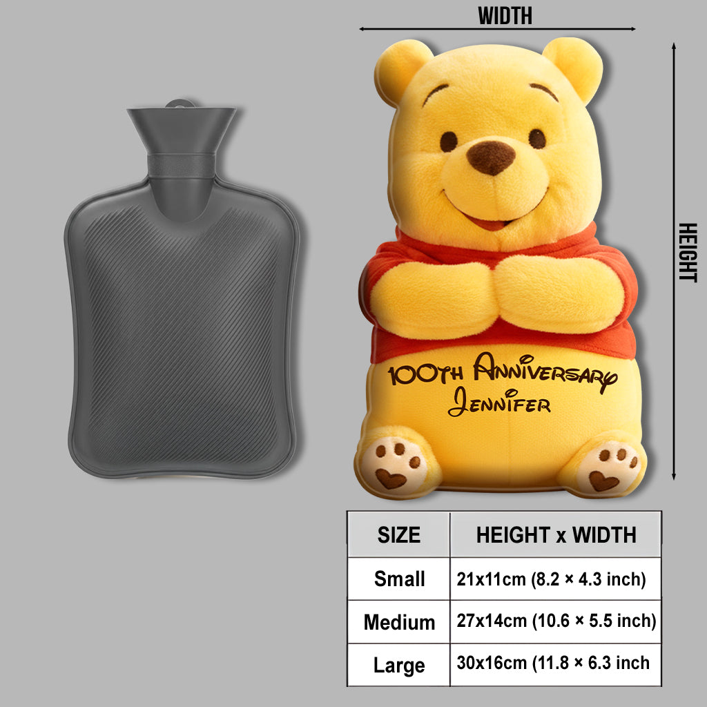 Thoughtful Gift For Girlfriend - Personalized Yellow Bear Hot Water Bottle With Cover