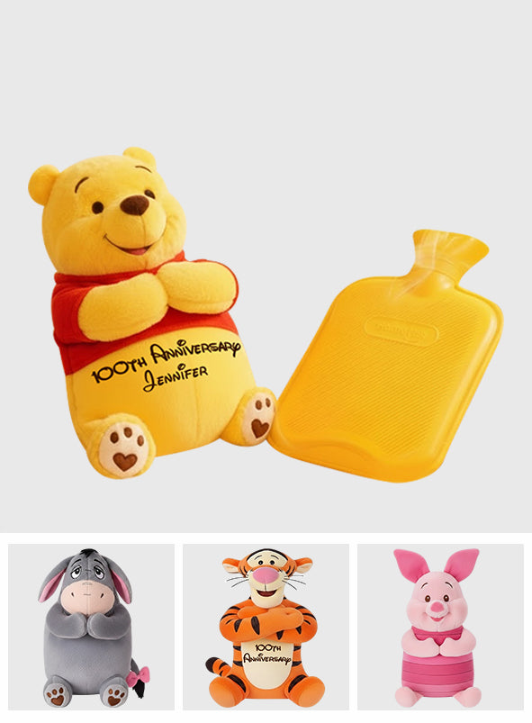 Thoughtful Gift For Girlfriend - Personalized Yellow Bear Hot Water Bottle With Cover