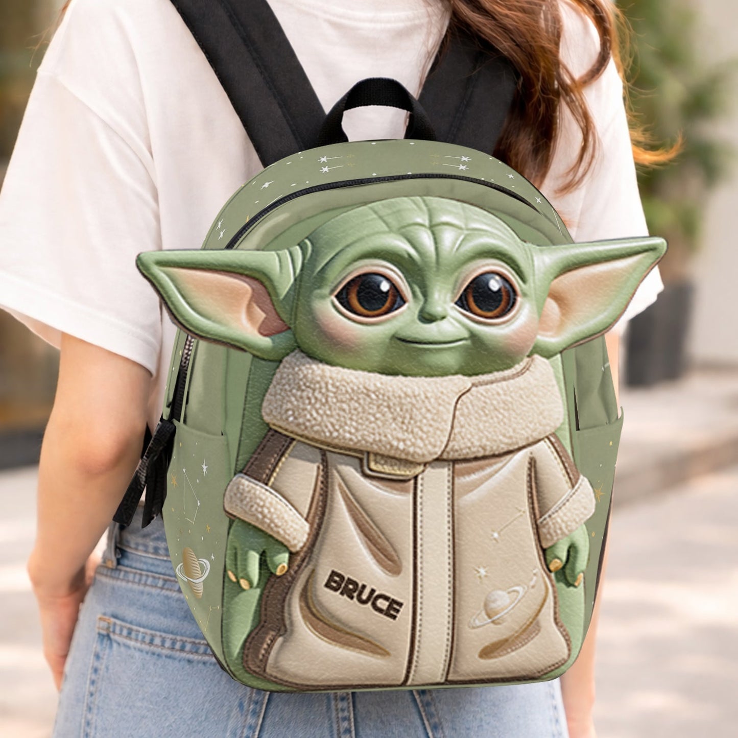 Cute Alien - Personalized The Force Changeable Leather Patch Backpack