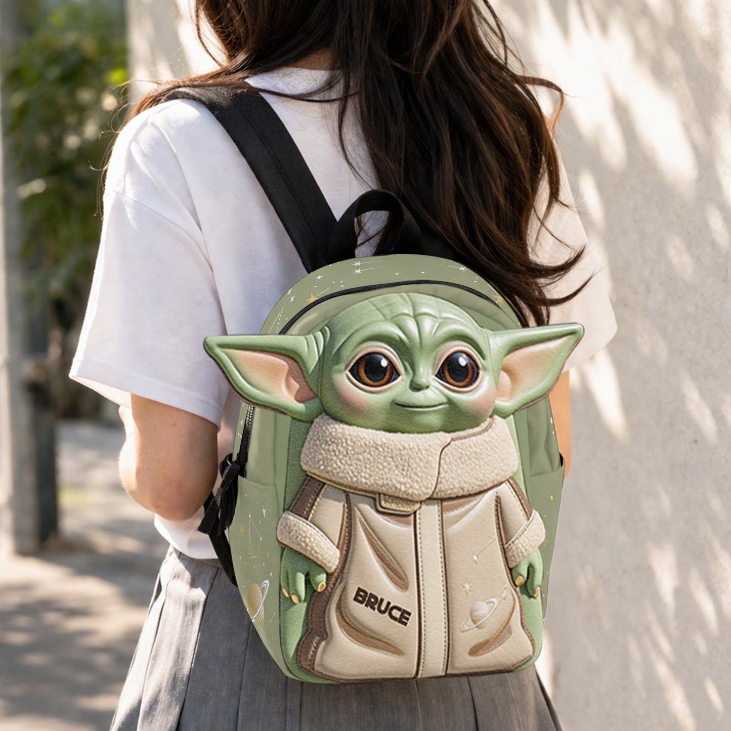 Cute Alien - Personalized The Force Changeable Leather Patch Backpack