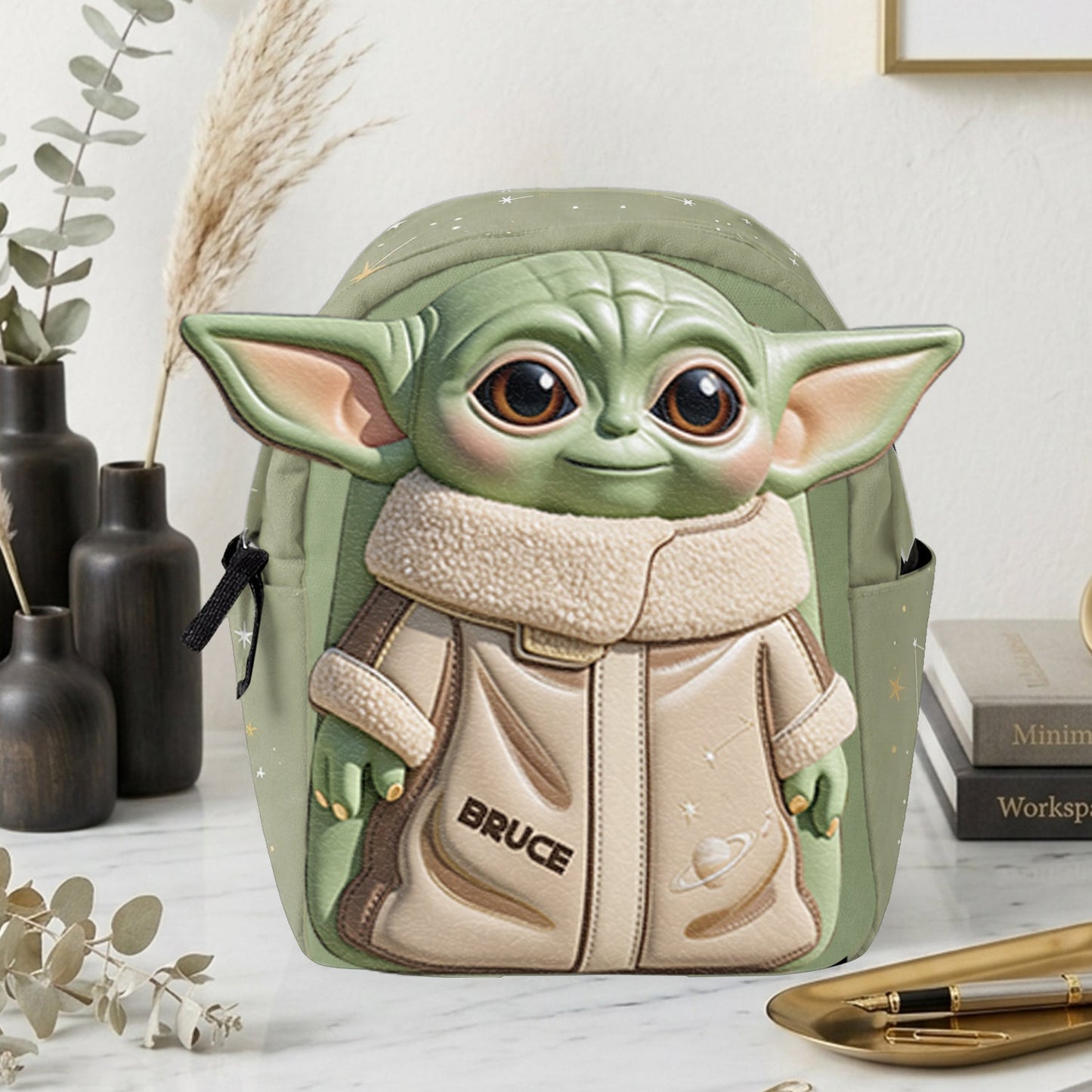 Cute Alien - Personalized The Force Changeable Leather Patch Backpack