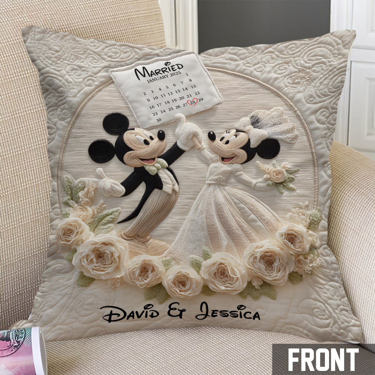 Happy Anniversary Mouse Couple - Personalized Mouse Throw Pillow