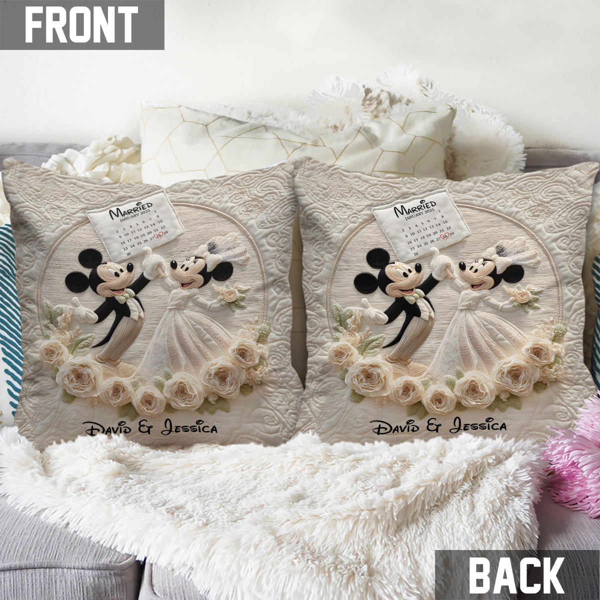 Happy Anniversary Mouse Couple - Personalized Mouse Throw Pillow