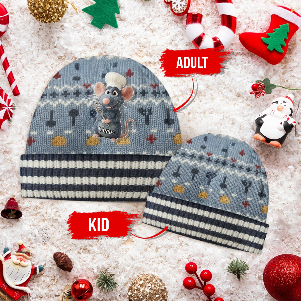 French Rat Chef - Personalized Mouse Beanie Hat With Patches