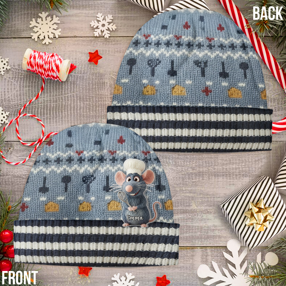 French Rat Chef - Personalized Mouse Beanie Hat With Patches