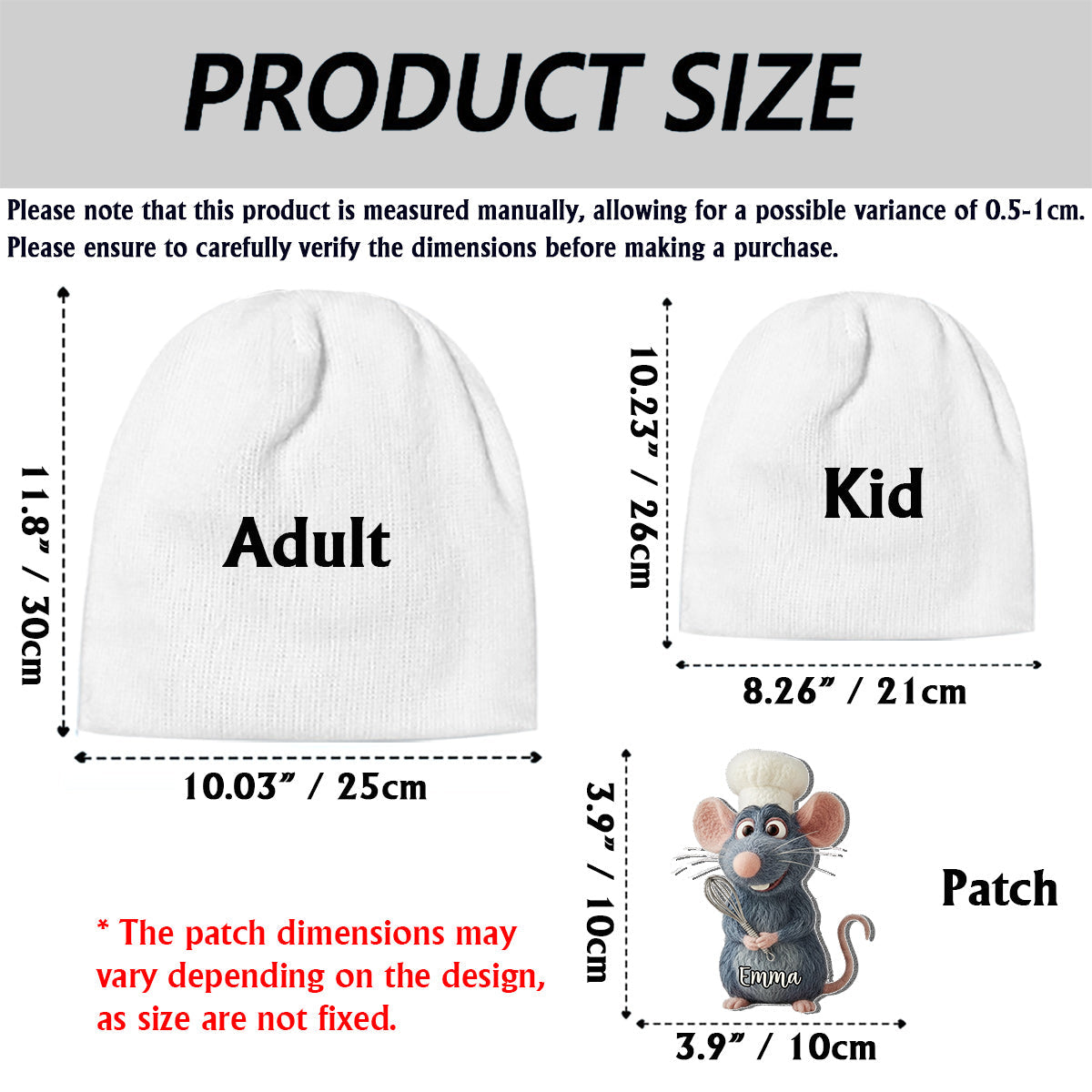 French Rat Chef - Personalized Mouse Beanie Hat With Patches