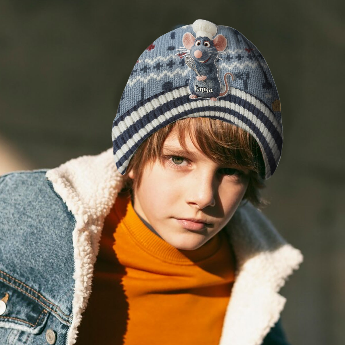 French Rat Chef - Personalized Mouse Beanie Hat With Patches