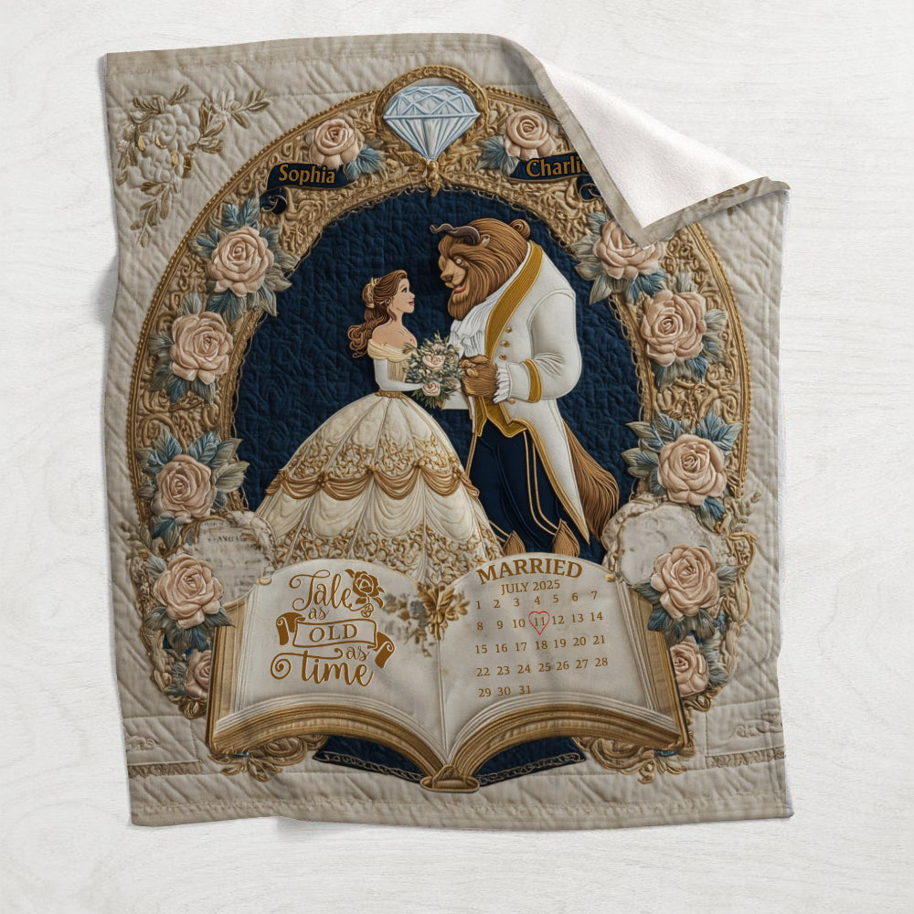 Fairy Tale Romantic Tale As Old As Time - Personalized Couple Blanket
