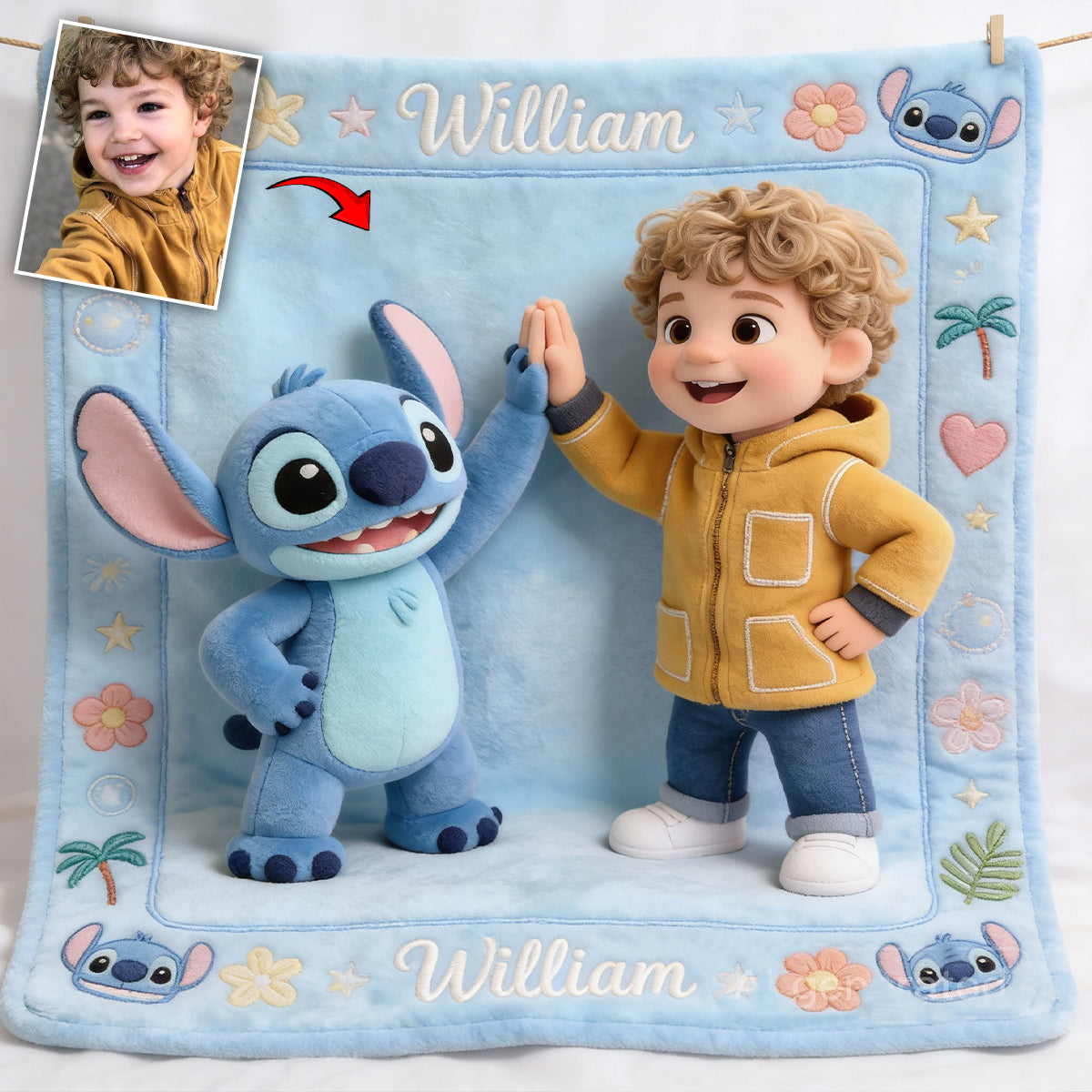 Blue Alien Friend - Personalized Ohana Blanket
