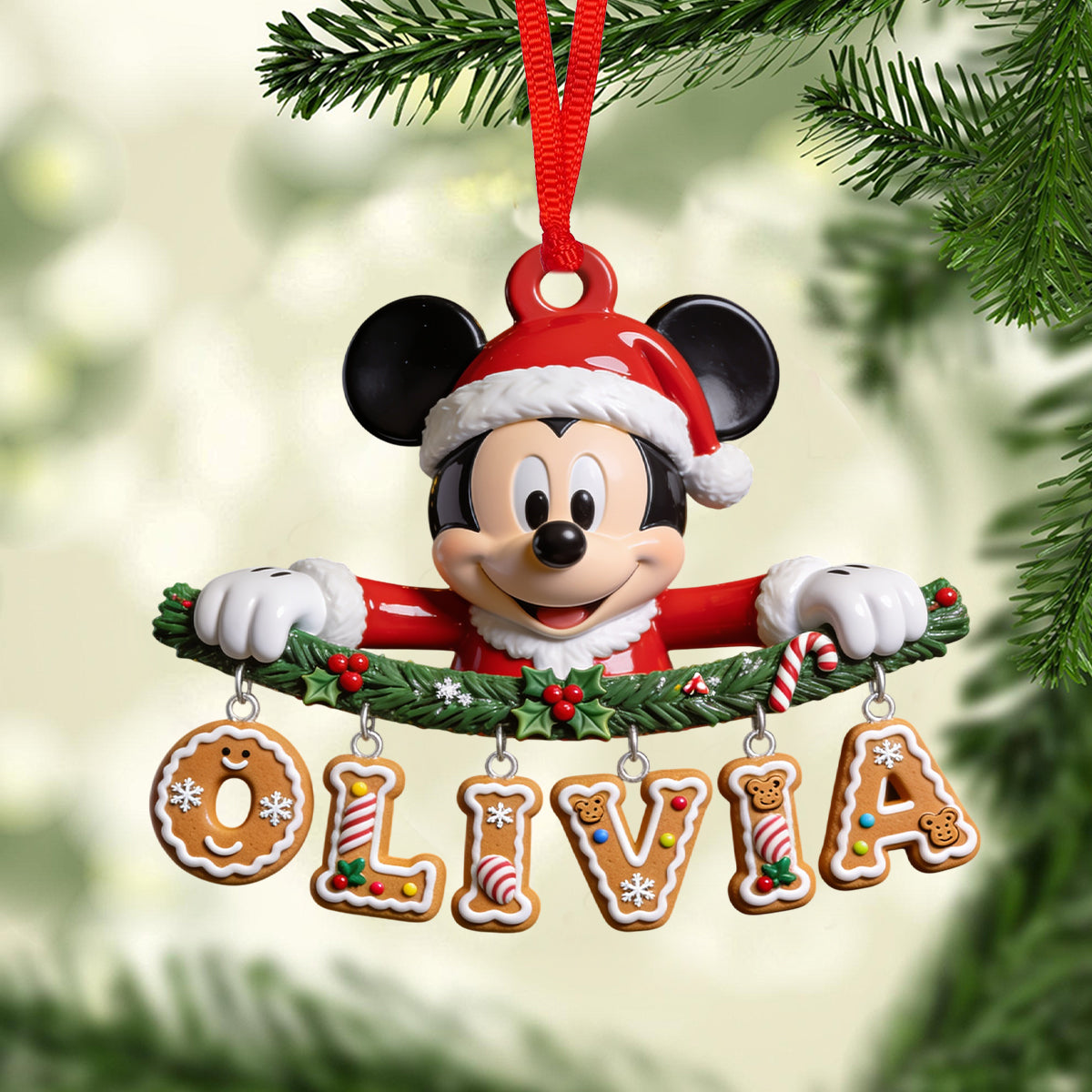 Christmas Name Letter Mouse Ears - Personalized Mouse Ornament With Charm