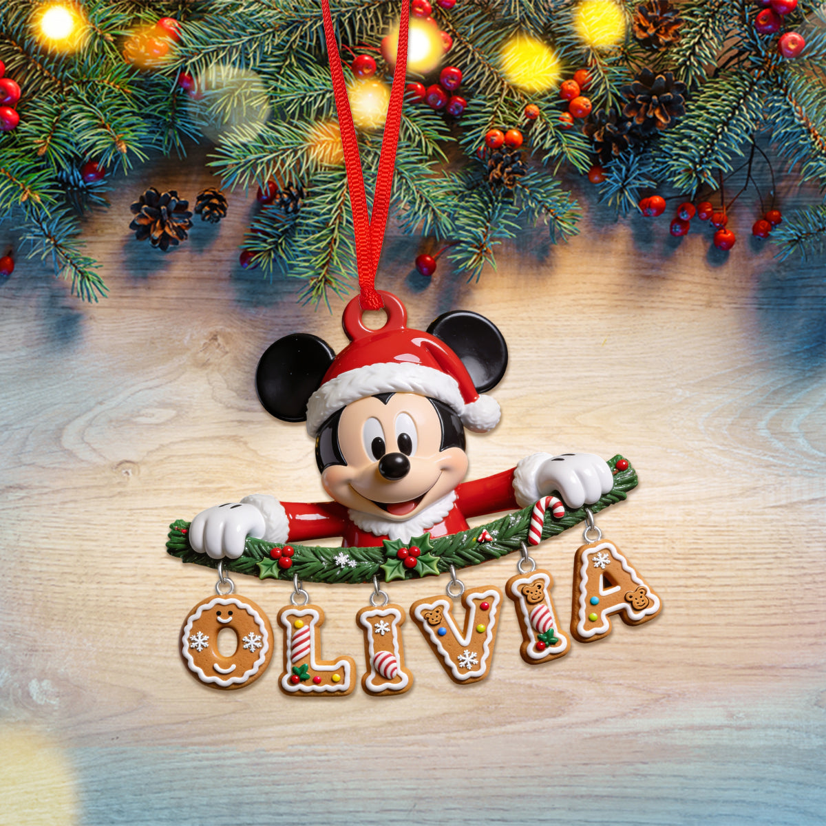 Christmas Name Letter Mouse Ears - Personalized Mouse Ornament With Charm