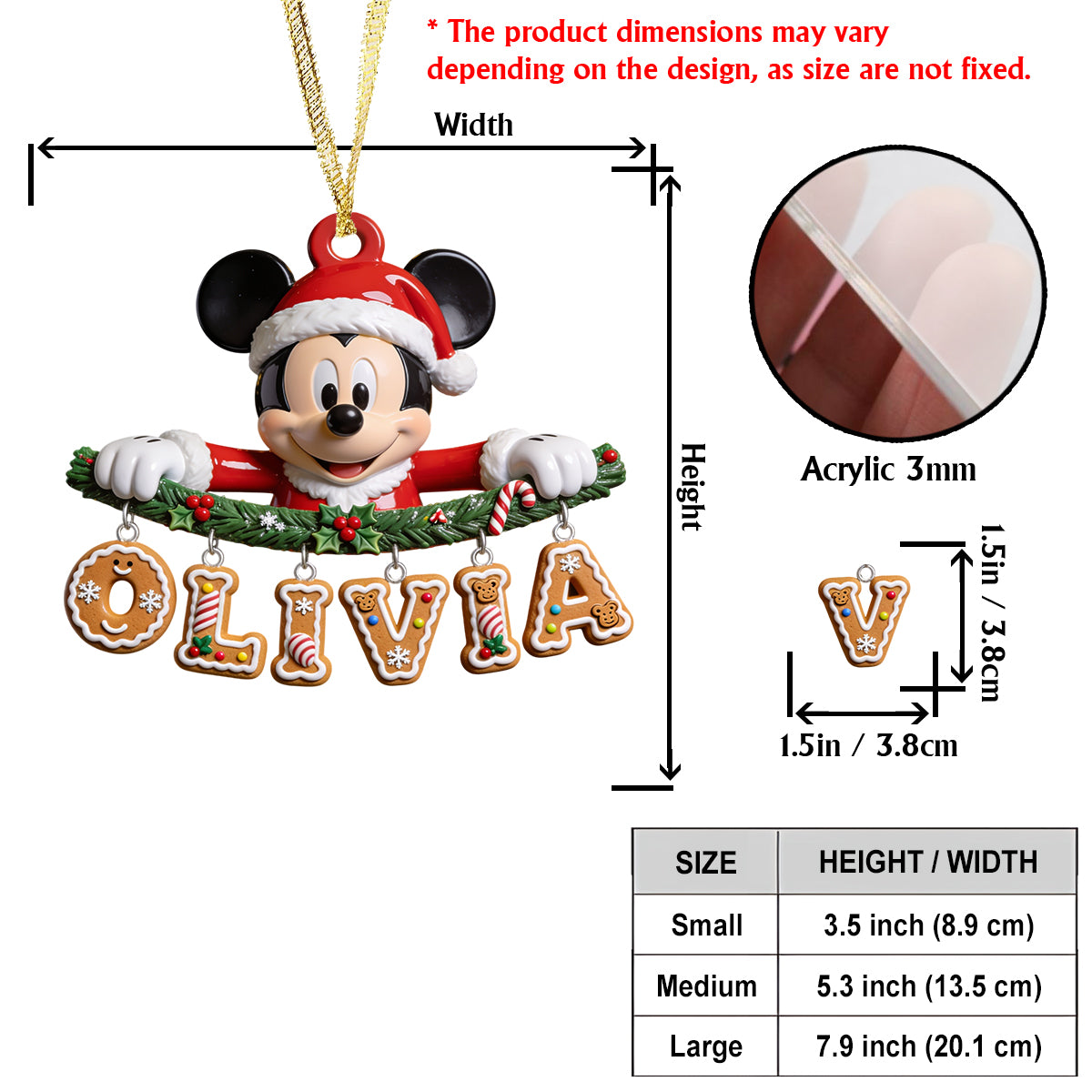 Christmas Name Letter Mouse Ears - Personalized Mouse Ornament With Charm