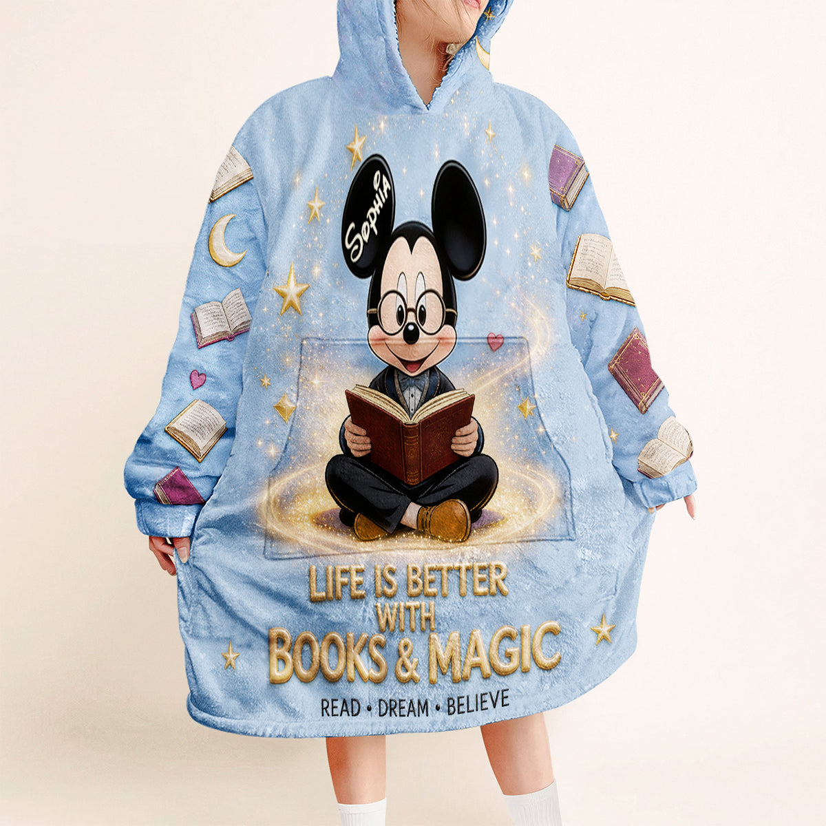 Life Is Better With Books & Magic - Personalized Mouse Blanket Hoodie