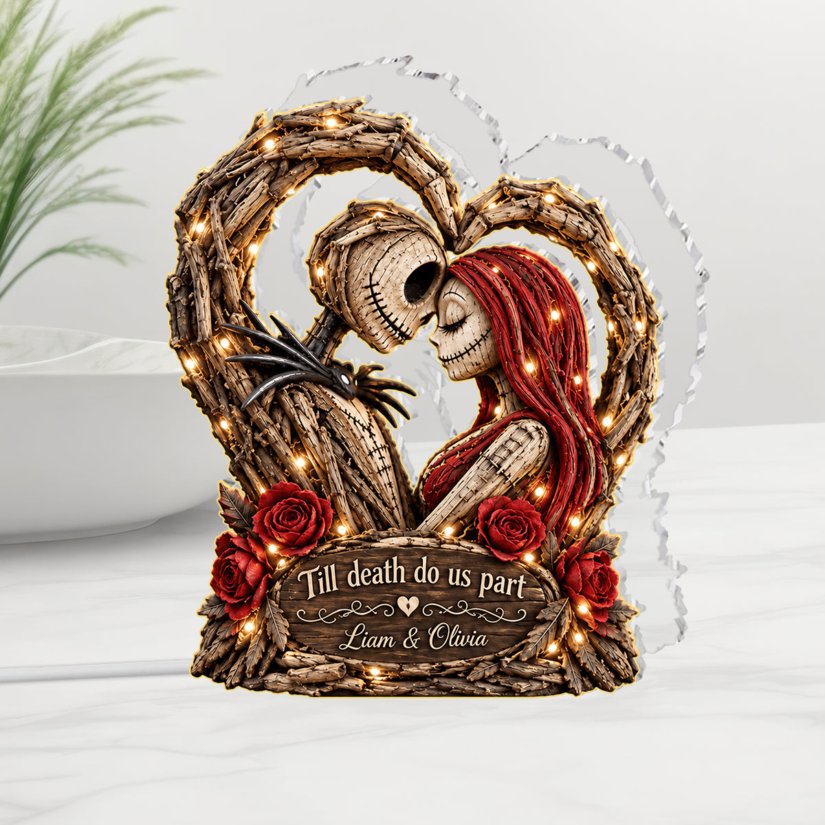 Skeleton Couple Heart - Personalized Nightmare Acrylic LED Night Light
