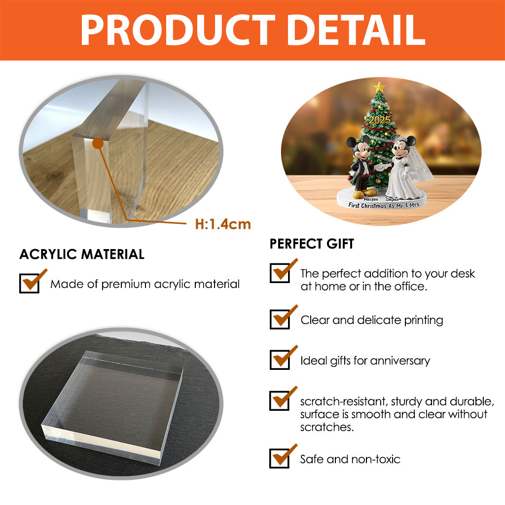 First Christmas as Mr. & Mrs - Personalized Mouse Custom Shaped Acrylic Plaque