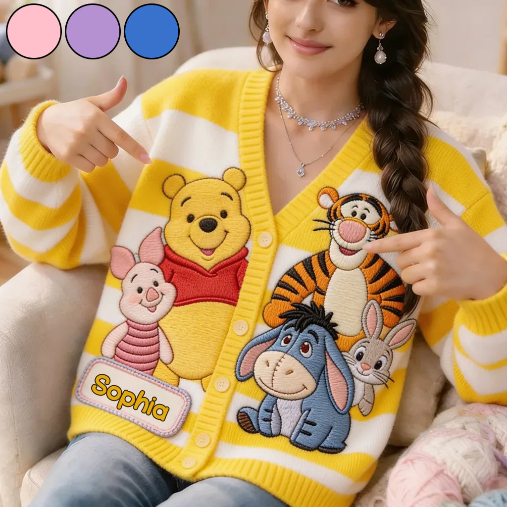 Friends - Personalized Yellow Bear Cardigan Sweater