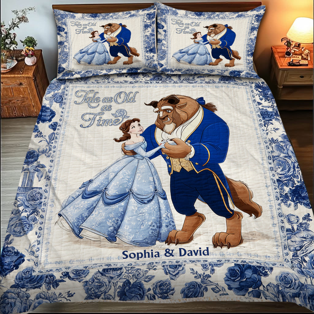 Tale as Old as Time - Couple Gift Toyle De Jouy Style - Personalized Couple Quilt Set