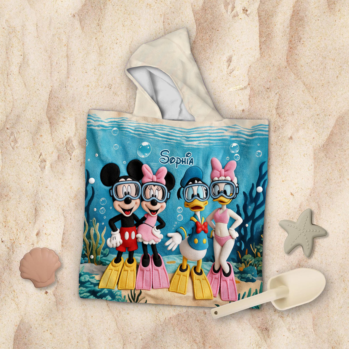 Beach Cartoon Mouse - Personalized Mouse Kid Hooded Towel Poncho