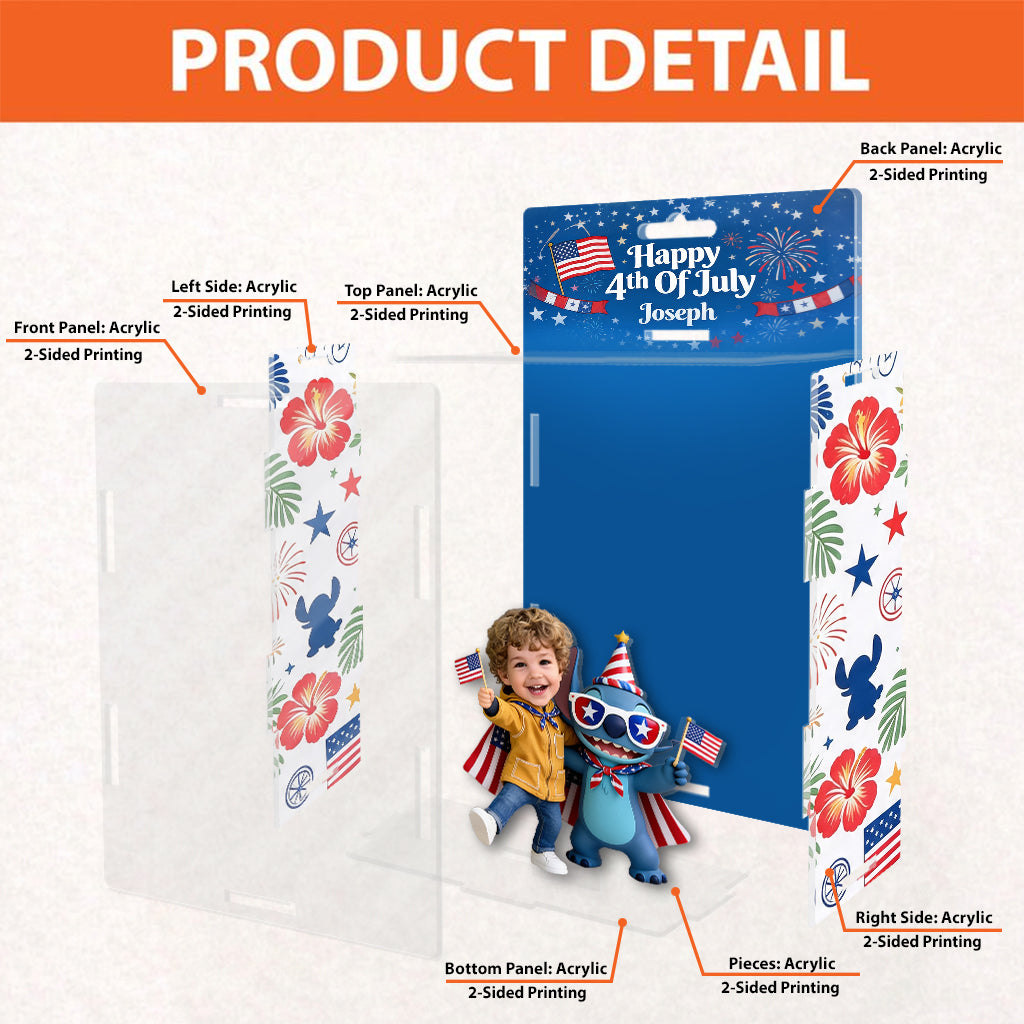 Happy 4th Of July With Monster - Personalized Ohana Acrylic Display Box