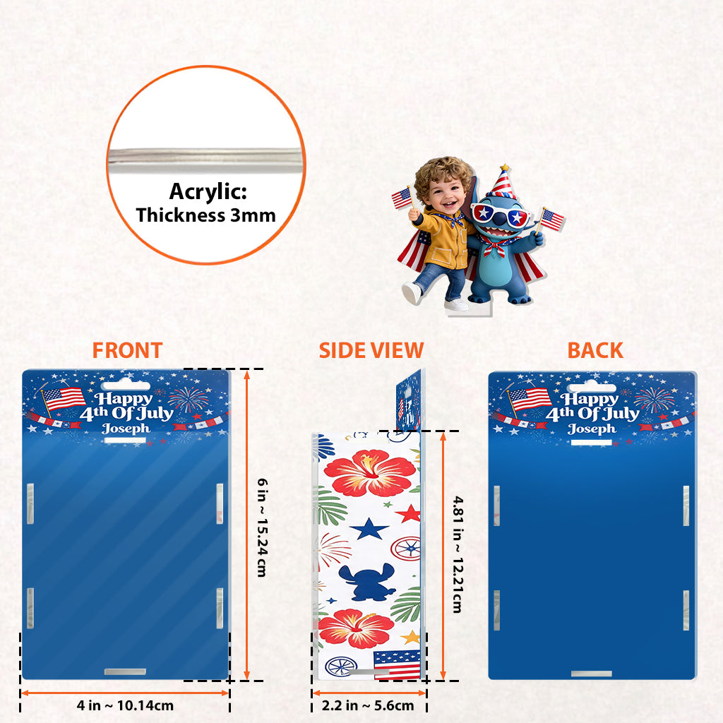 Happy 4th Of July With Monster - Personalized Ohana Acrylic Display Box