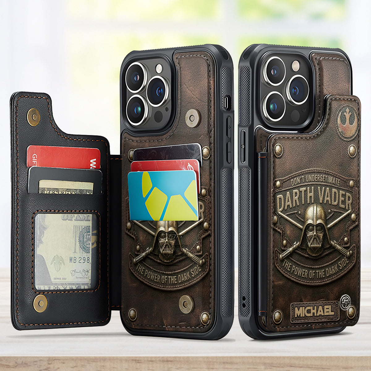The Power Of The Dark Side - Personalized The Force Fully Printed Wallet Phone Case