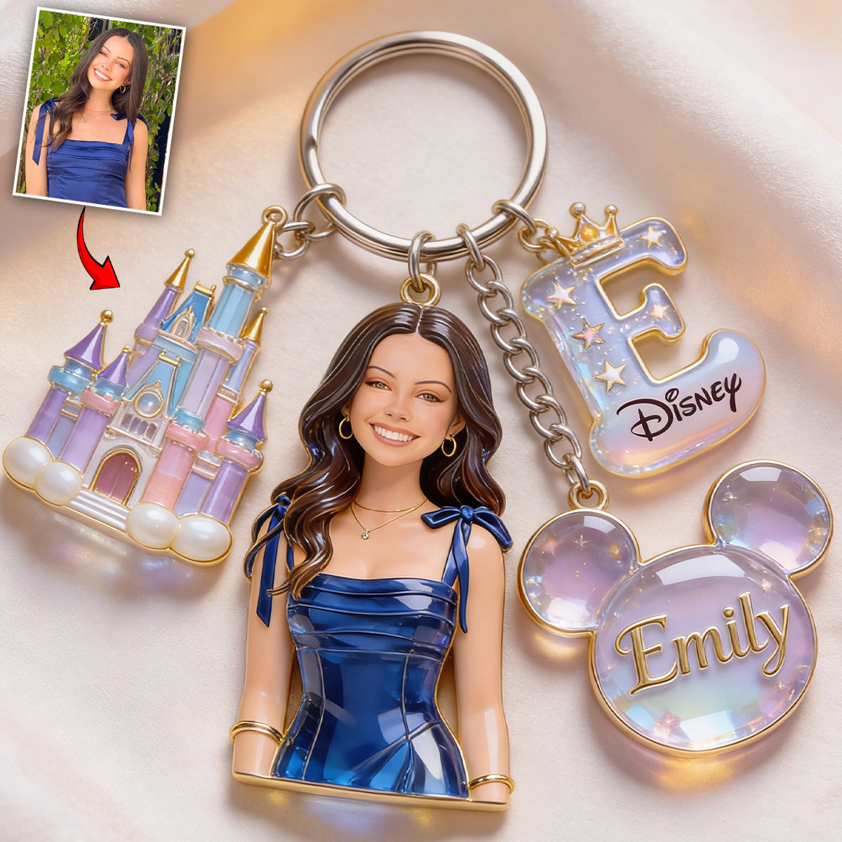 Magic Castle Alphabet Custom From Photo - Personalized Dream Trip Keychain With Charms