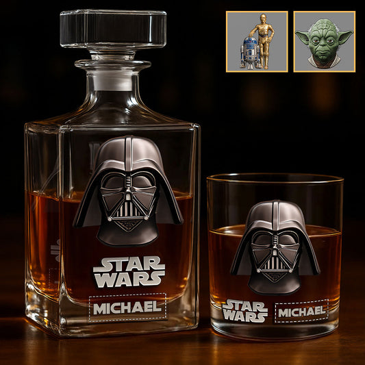 The Black Armored Commander Custom Name - Personalized The Force Whiskey Decanter Set