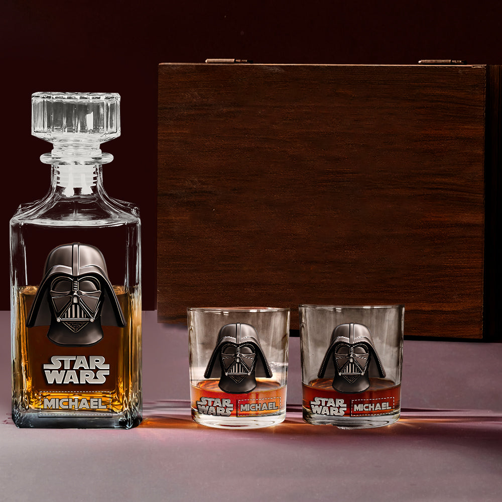 The Black Armored Commander Custom Name - Personalized The Force Whiskey Decanter Set